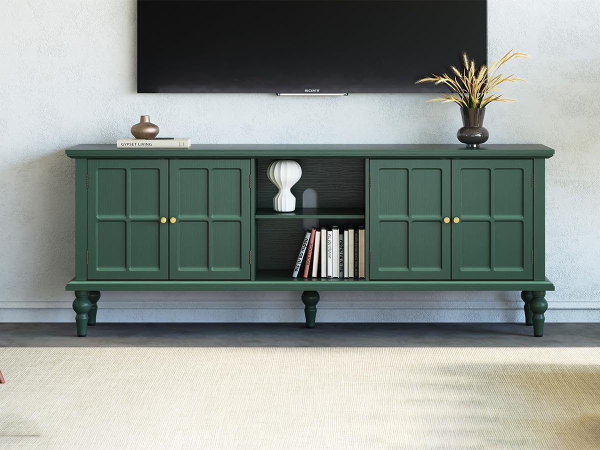 3More 67' Mid Century Modern TV Stand with Window Design,Wood Entertainment Center with Open Shelf,Up to 70' Media TV for Living Room or Bedroom,Green
