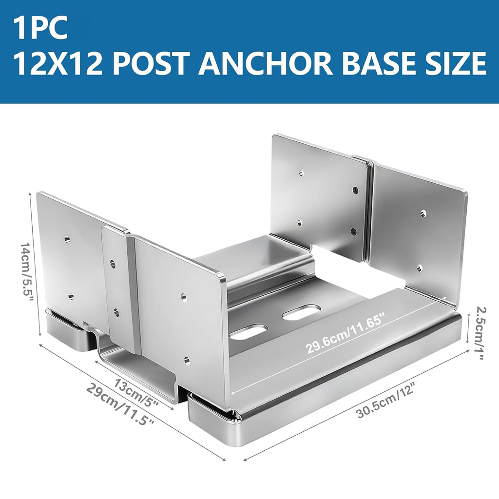 12x12 Post Base for Concrete: 1 Pack Galvanized Post Deck Base Anchor for 11.5x11.5 Wood, Post Base Holder with 1' Standoff for Deck Gazebo Pergola Porch, Includes 3 Fastener & 12 Screws