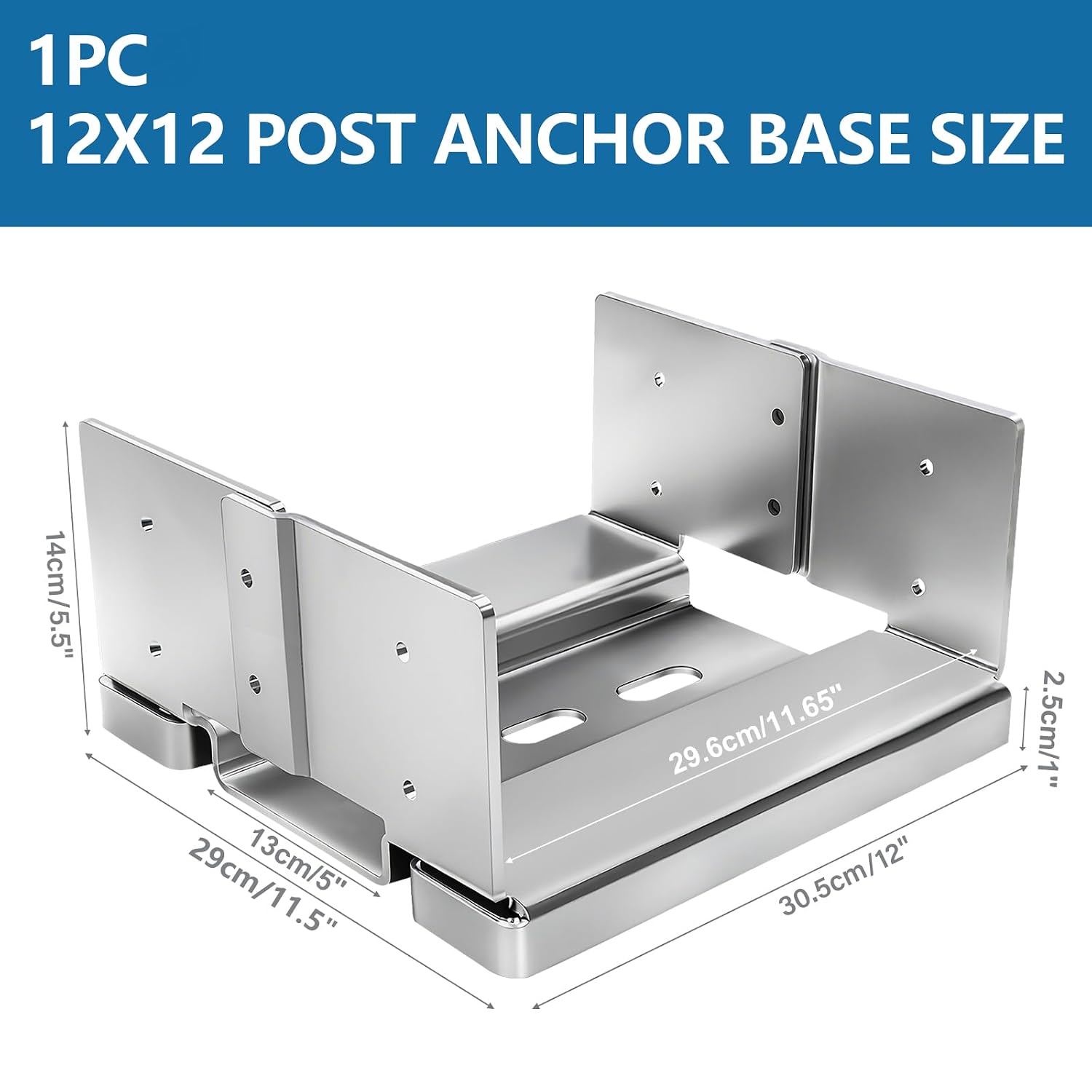 12x12 Post Base for Concrete: 1 Pack Galvanized Post Deck Base Anchor for 11.5x11.5 Wood, Post Base Holder with 1' Standoff for Deck Gazebo Pergola Porch, Includes 3 Fastener & 12 Screws
