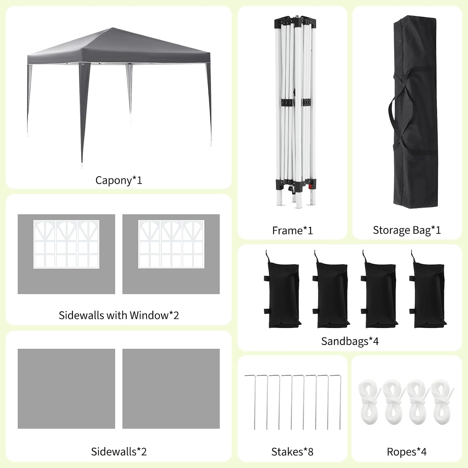 Garvee 10X10 Ft Instant Pop-Up Canopy Tent with 4 Sidewalls, Waterproof Portable Gazebo Shelter for Outdoor Camping, Beach, Backyard Parties & Events, Grey