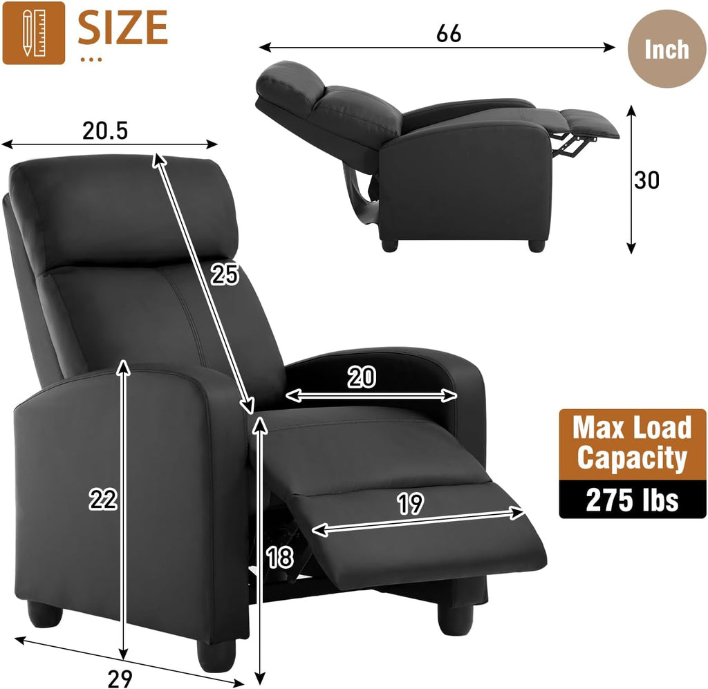 FDW Recliner Chair Push Back Sofa Home Theater Seating with Lumbar Support and Leather Padded Seat Backrest for Living Room