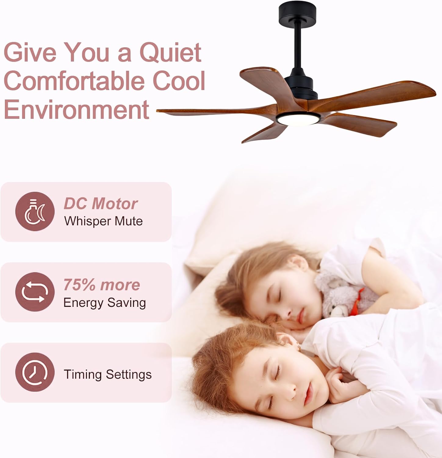 ZVL 42 Inch Ceiling Fans with Lights and Remote,5 Blade Ceiling Fan with Light,Modern Ceiling Fan,3CCT Dimmable,Timer,Quiet DC Motor,6 Speed,Wood Ceiling Fan for Offices Farmhouse Gazebo Patio