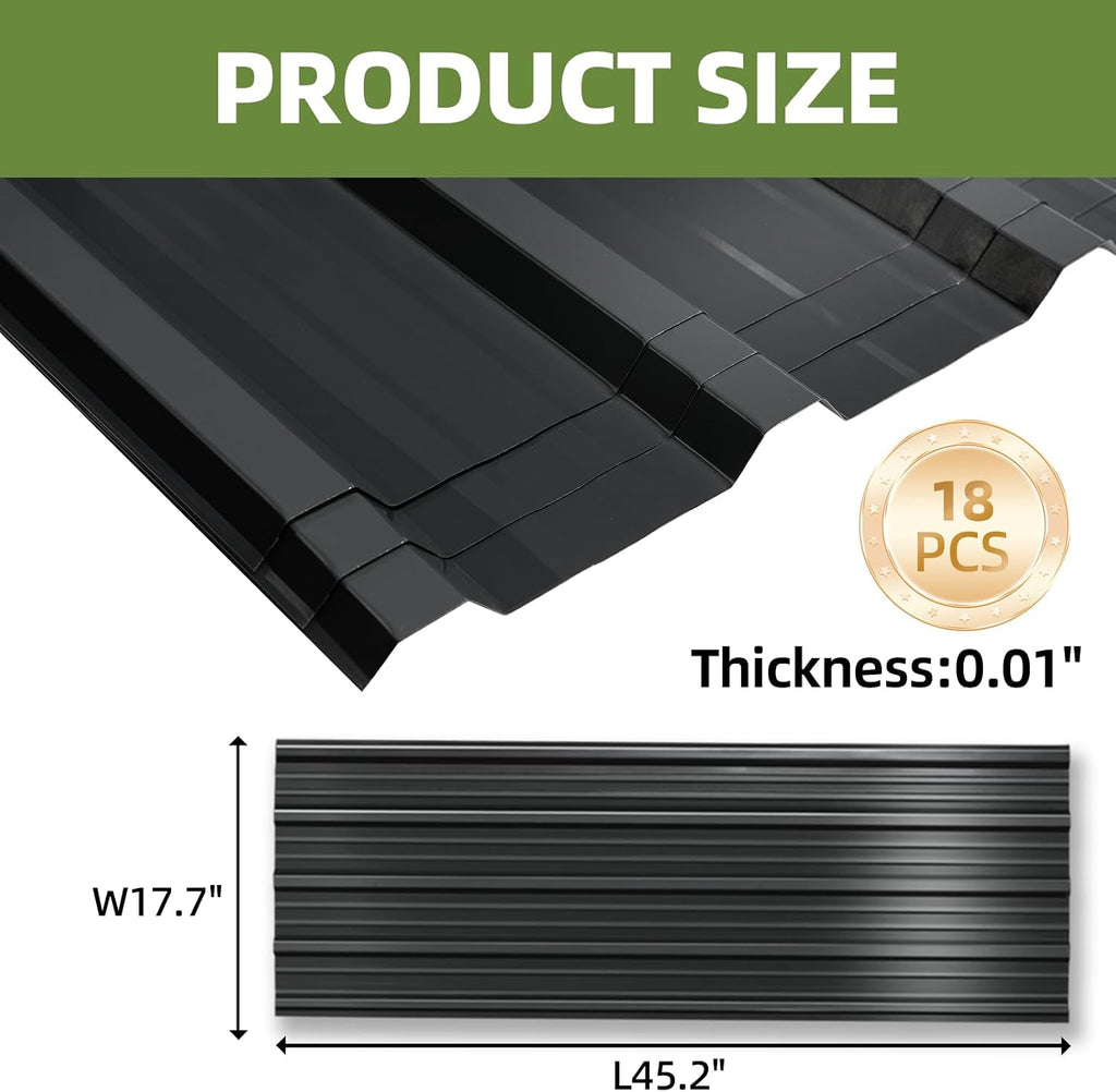 Metal Roofing Panels, L45.2×W17.72 Inch Corrugated Galvanized Steel Metal Roof Panels with Screws, Waterproof Pergola Roof Panels for Gazebo, Shed, Patio, Garage, Outdoor Storage,18 Pcs Gray