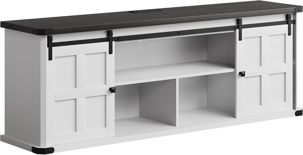 GarveeHome 70 in Farmhouse TV Stand for 75 in TVs, Modern Entertainment Center with Sliding Barn Doors, Modern Media TV Console Table, Wood Long TV Stand for Living Room