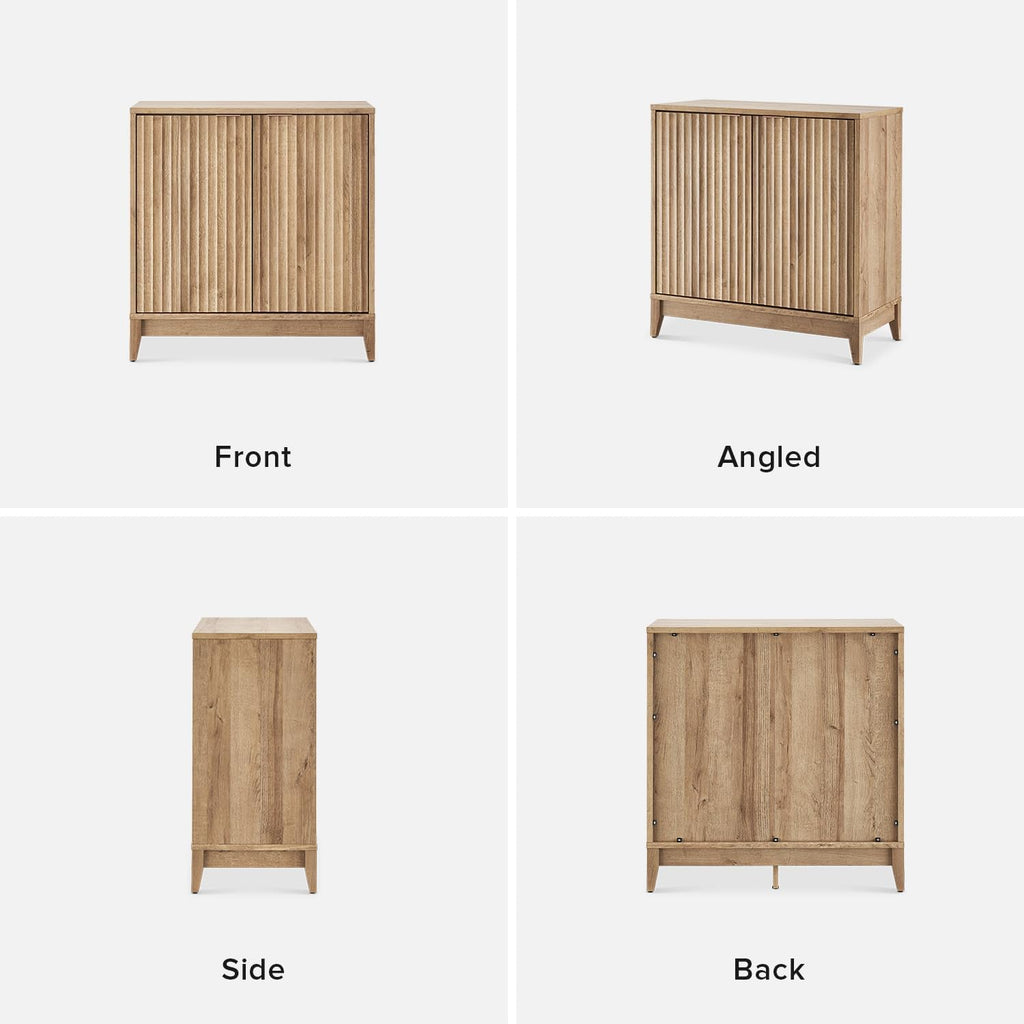 mopio Brooklyn Fluted Storage Cabinet, Modular Accent Buffet Sideboard with Adjustable Shelf, FSC Certified 50lb Load Modern Farmhouse Wood Credenza for Dining, Living Room, Entryway (Oak, Single)