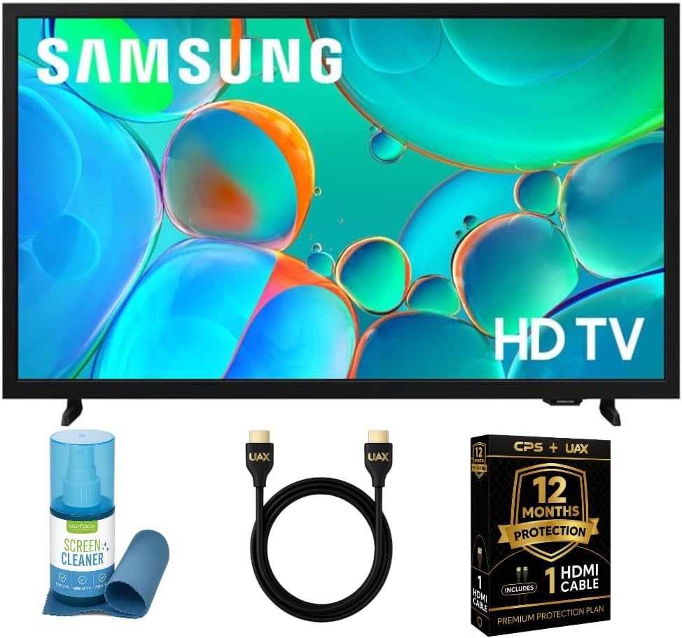 Samsung 32-Inch Smart LED TV Bundle - HD 720p, HDR, Bluetooth, w/ 12 Month CPS Protection, AUX HDMI Cable, and Screen Cleaning with Microfiber Cloth.