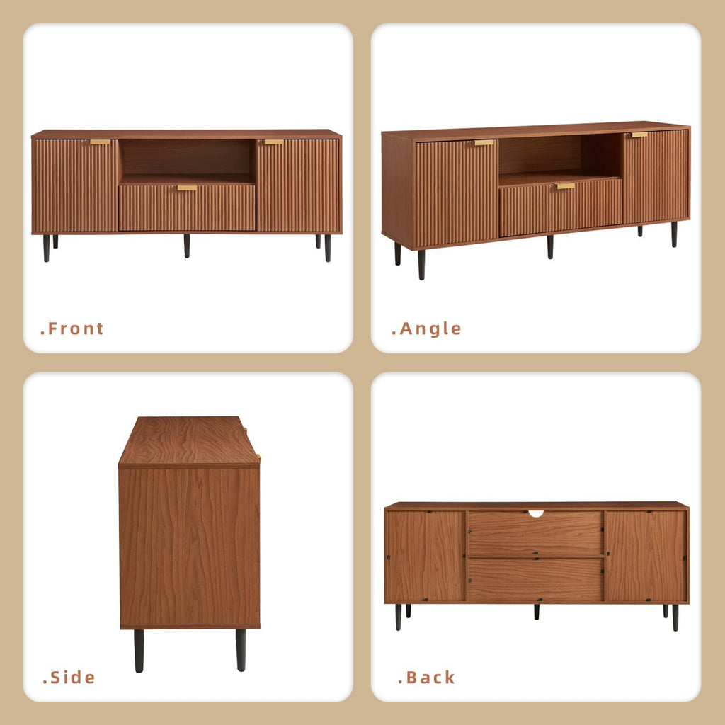 Okvnbjk Modern TV Stand for 65 Inch TV, Fluted TV Consoles for Living Room, Media Console with Soft Hinge & Drawer, Wood Entertainment Center with Storage, Mocha