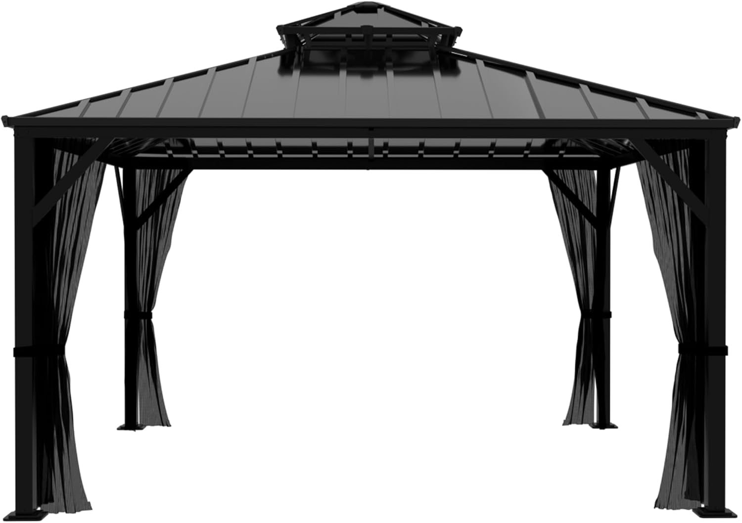BlueWish 10x10 FT Hardtop Gazebo Canopy with Double Galvanized Steel Roof, Permanent Outdoor Pavilion with Mesh Netting for Patio. Garden, Backyard, Black