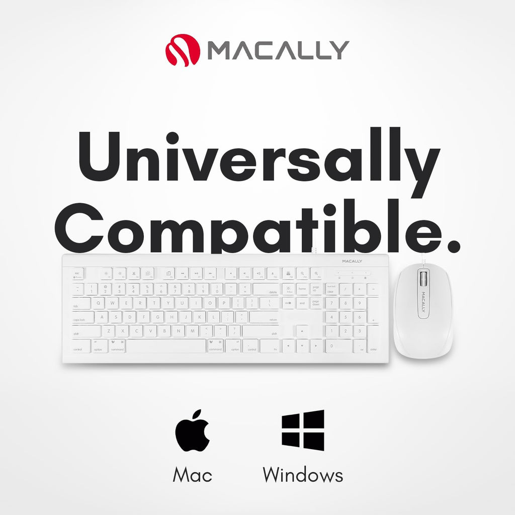Macally 104 Key USB Wired Keyboard and Mouse Combo with Apple Shortcut Keys for Mac,iMac,MacBook,and Windows PC (MKEYECOMBO),White,(Pack of 10)