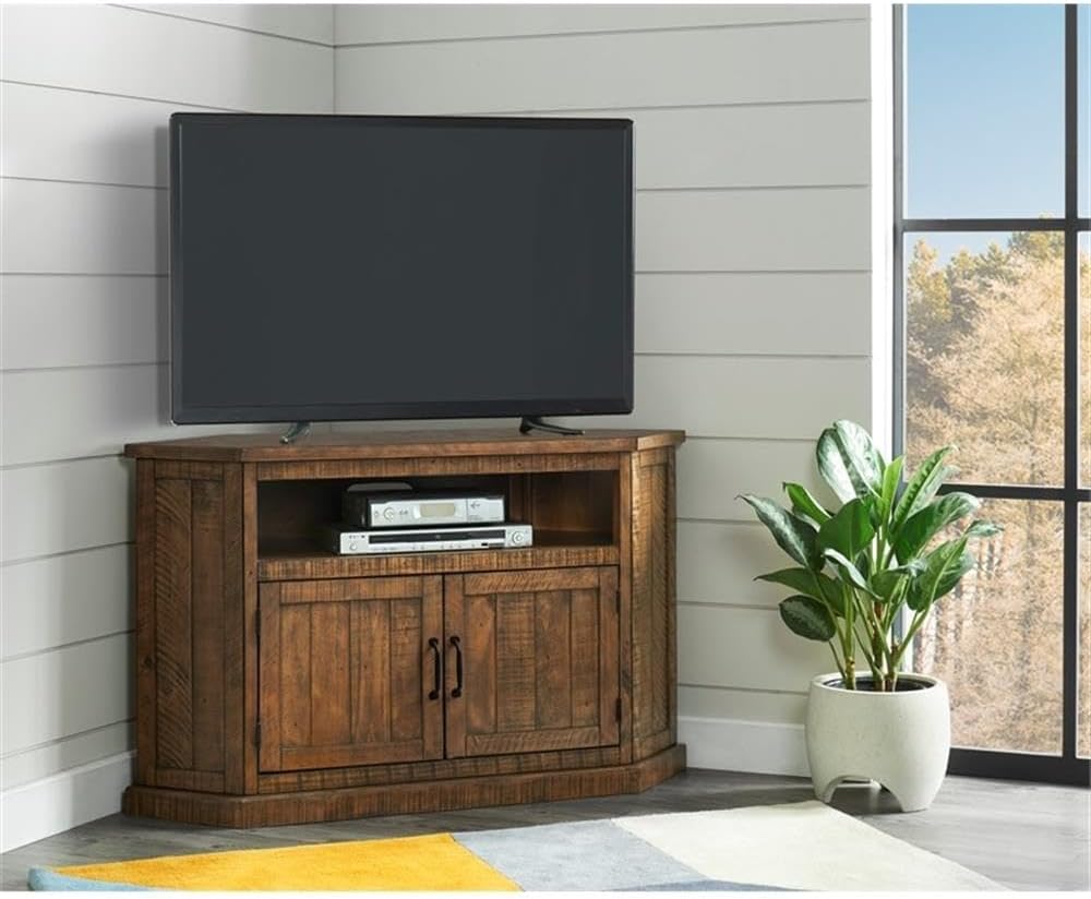 Martin Svensson Home Rustic Solid Wood Corner TV Stand- Natural Entertainment Center