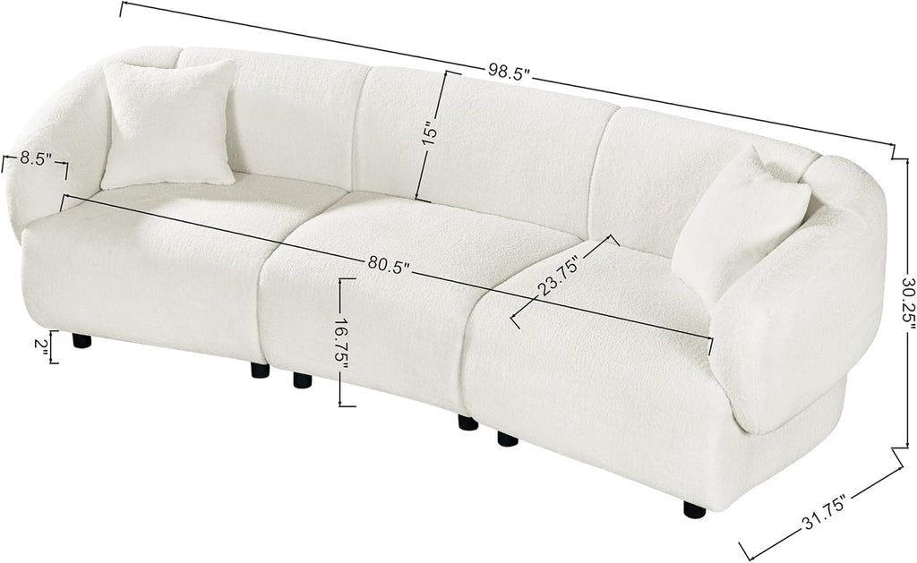 Merax 98.5' Modern 3 Seater Curved Sofa, Luxury Boucle Fabric Sofa, Minimalist Cozy Cloud Couch for Living Room, Bedroom, Apartment, Home Office, Beige