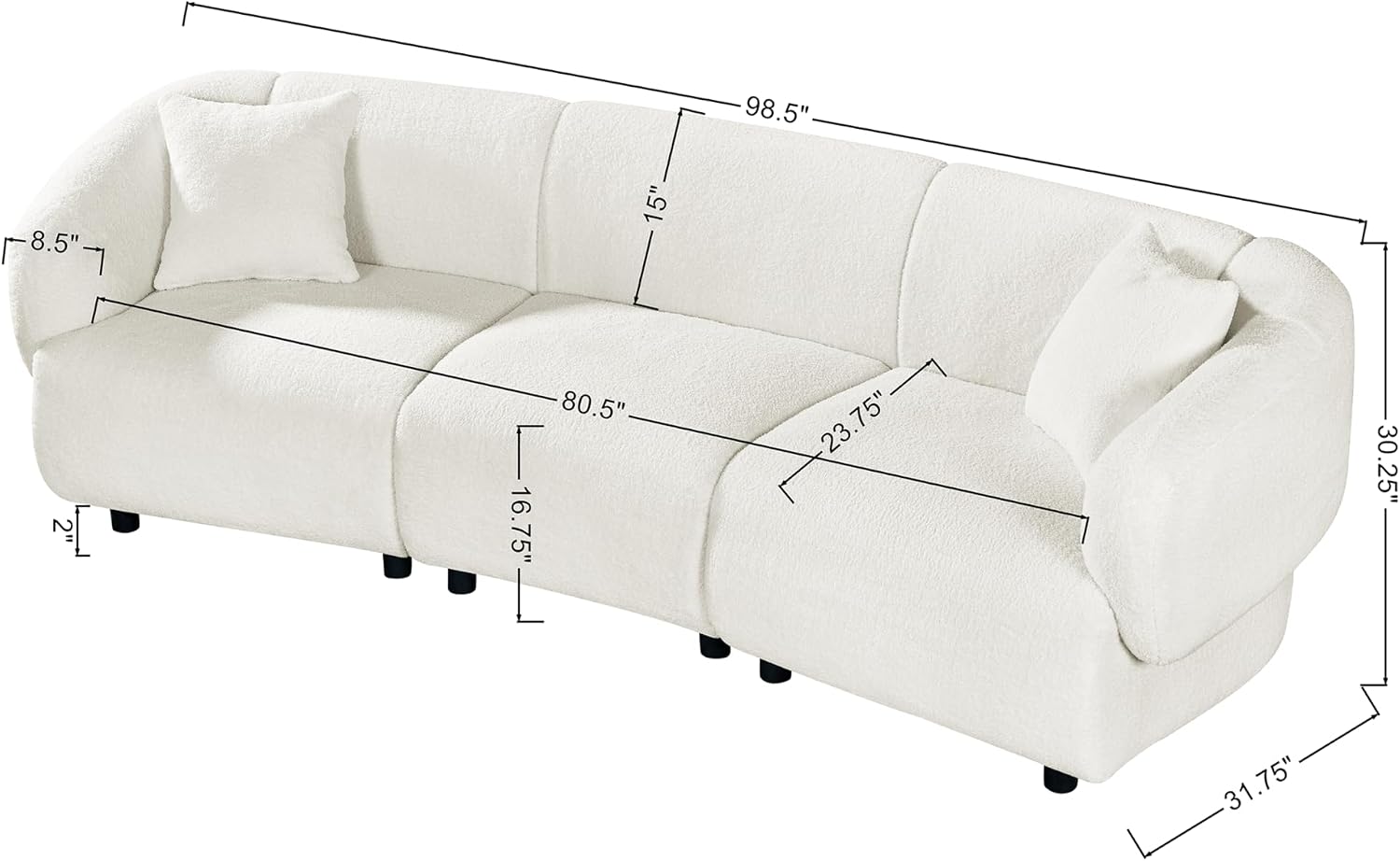 Merax 98.5' Modern 3 Seater Curved Sofa, Luxury Boucle Fabric Sofa, Minimalist Cozy Cloud Couch for Living Room, Bedroom, Apartment, Home Office, Beige