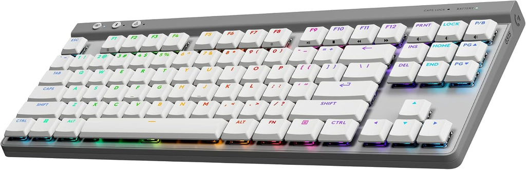 Logitech G515 Lightspeed TKL Low Profile Wireless Gaming Keyboard, LIGHTSYNC RGB, Thin Tenkeyless Design, PBT Keycaps, Tactile (Brown) Mechanical Switches - White