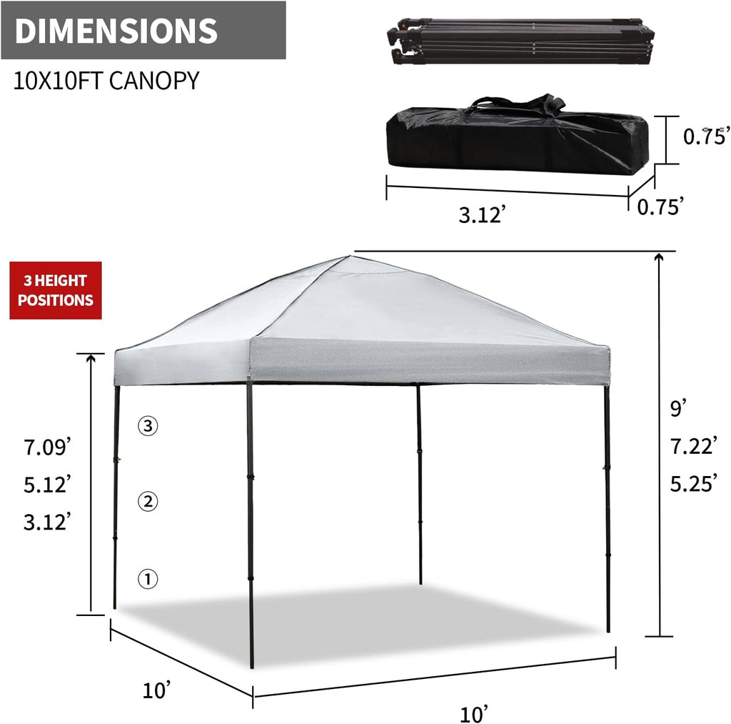 10x10 Pop Up Canopy Tent with 2 Sidewalls, Easy Up Canopy Outdoor Party Sun Shade Tent Portable Gazebo for Beach Camping Events with Carry Bag and 4 Sand Bags