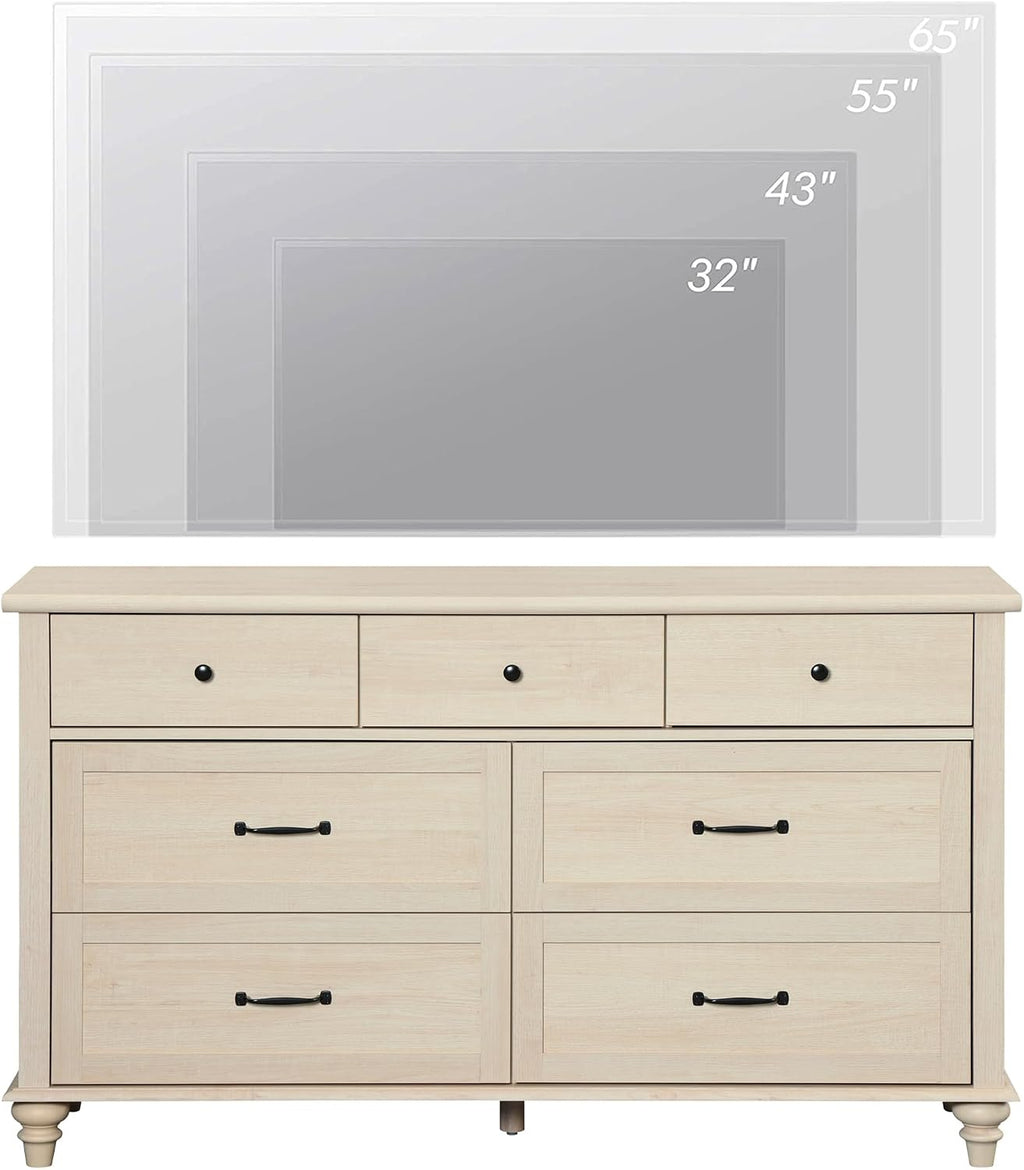 WAMPAT Wide Dresser TV Stand for 65 Inch TV, Light Wood TV Console Table Entertainment Stand with 7 Drawers, Beige Media Storage Cabinet for Living Room Bedroom, 54 Inch