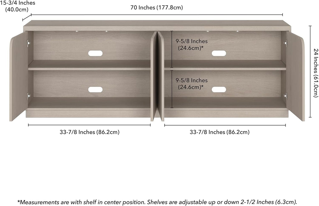 Henn&Hart TV Stand for TVs up to 78' with Concealed Storage Cabinets and Adjustable Shelves for Living Room, Family Room, or Office, Beech White