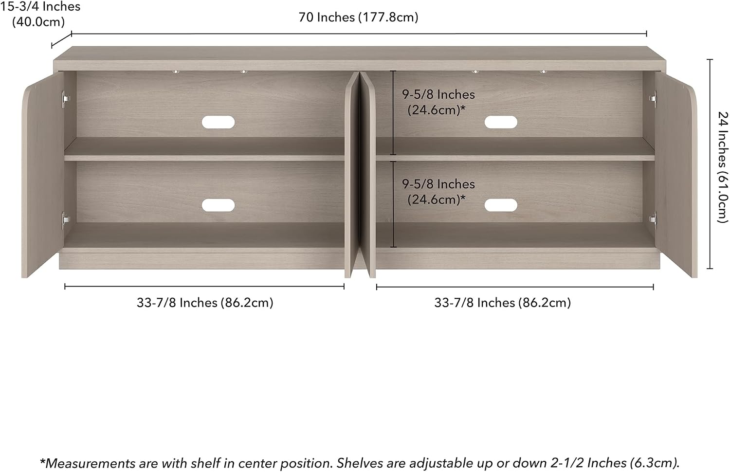 Henn&Hart TV Stand for TVs up to 78' with Concealed Storage Cabinets and Adjustable Shelves for Living Room, Family Room, or Office, Beech White