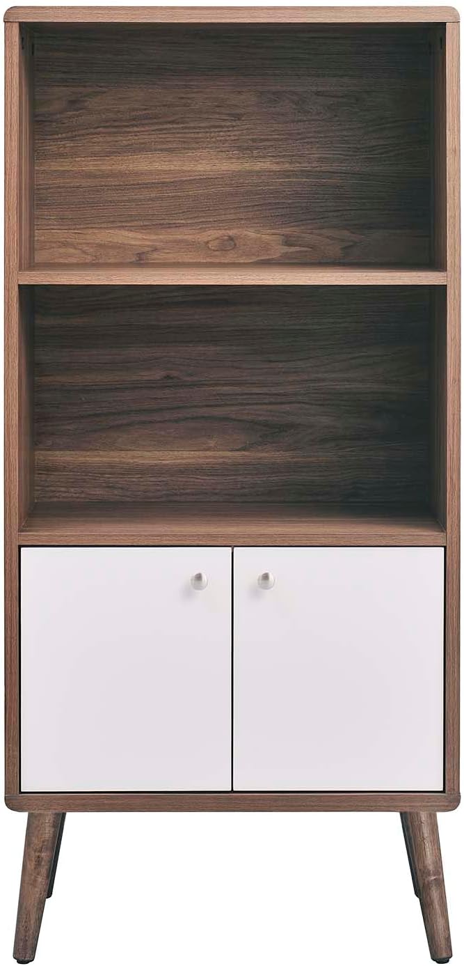 Modway EEI-6230-WAL-WHI Transmit Display Cabinet Bookshelf, Walnut White