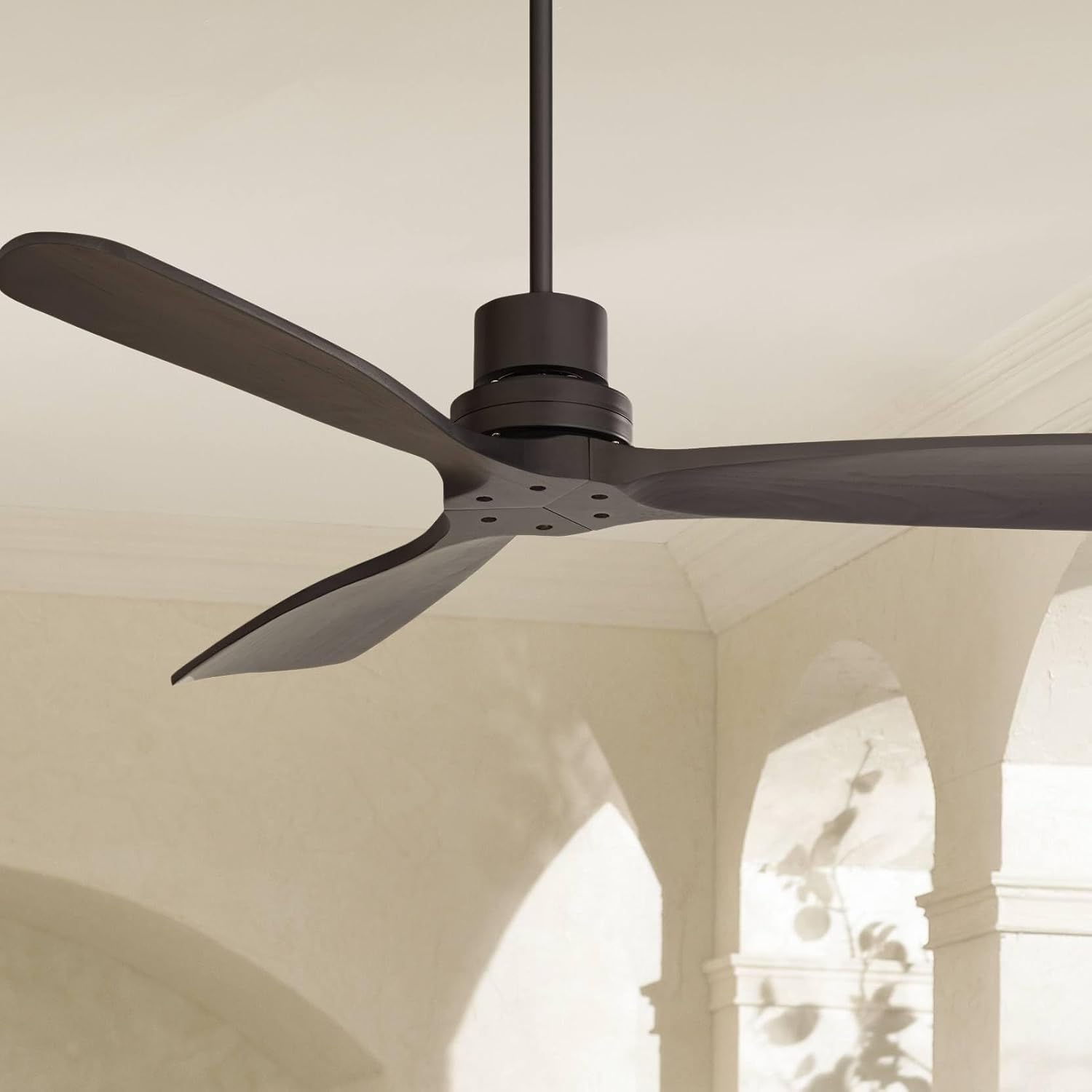 Casa Vieja 52' Delta-Wing DC Modern Industrial 3 Blade Indoor Outdoor Ceiling Fan Remote Control Matte Black Wood Damp Rated for Patio Exterior House Porch Gazebo Garage Barn