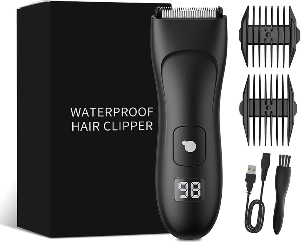 Body Hair Grommer for Men: Pubic Trimmer with LED Display,Ceramic Blades - Electric Ball Shavers IPX7 Waterproof Wet or Dry Use for Groin/Legs/Chest