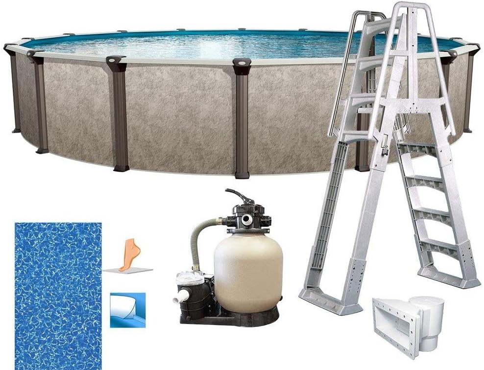In The Swim 15' Round Above Ground Swimming Pool - Epic Package - Featuring: Sand Filter, Pump System and A-Frame Ladder