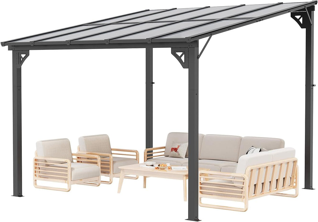 10' x 10' Wall-Mounted Gazebo Pergola, Stylish Outdoor Awning for Patio, Porch, Deck, and Backyard