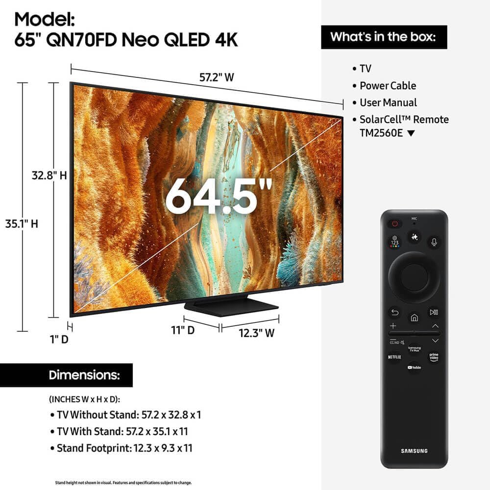 Samsung QN65QN70F 65 inch Class Neo QLED 4K QN70F Vision AI Mini LED Smart TV (2025)