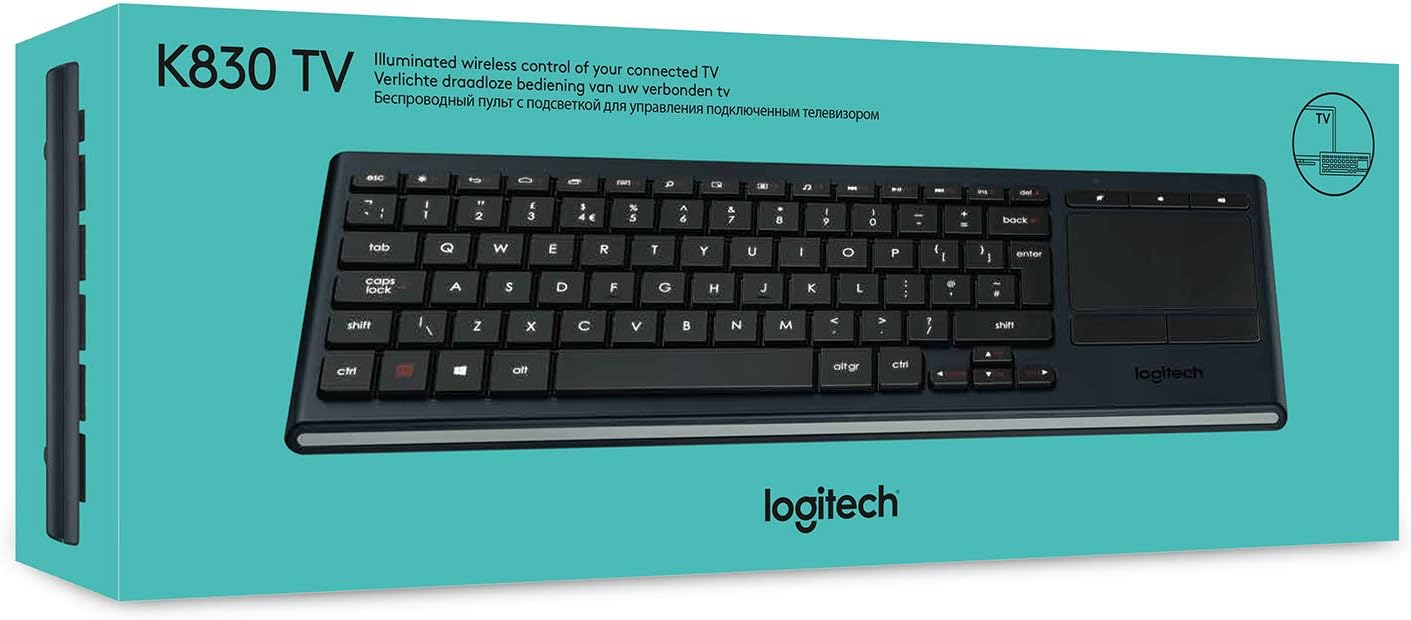 Logitech K830 Illuminated Living-Room Keyboard with Built-in Touchpad – Easy-Access Media Keys and Shortcut Keys for Windows or Android