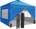 8x8 Pop Up Canopy Tent with One Push Setup, Portable Sun Shade Tent, Instant Easy Up Canopy with 4-Sidewalls & Hand Bag, Outdoor Fldable Gazebo with Vent Top, Blue.