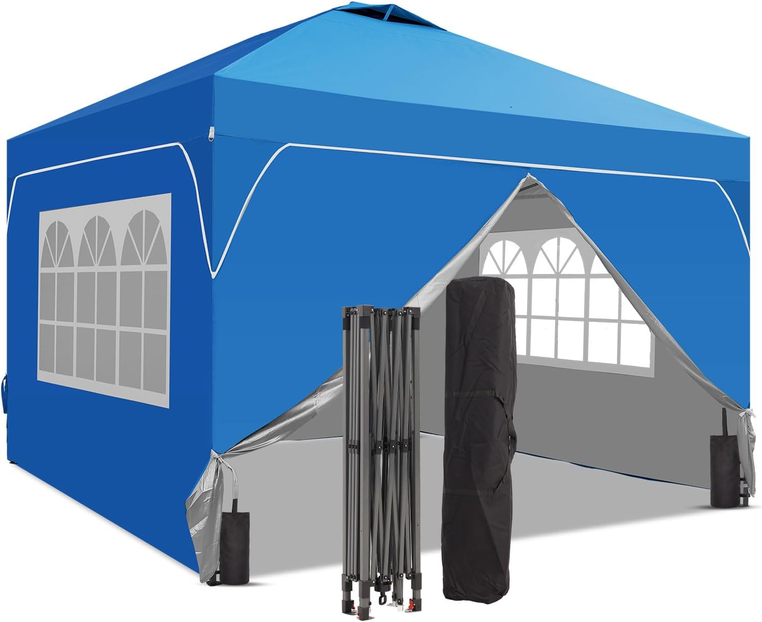 8x8 Pop Up Canopy Tent with One Push Setup, Portable Sun Shade Tent, Instant Easy Up Canopy with 4-Sidewalls & Hand Bag, Outdoor Fldable Gazebo with Vent Top, Blue.