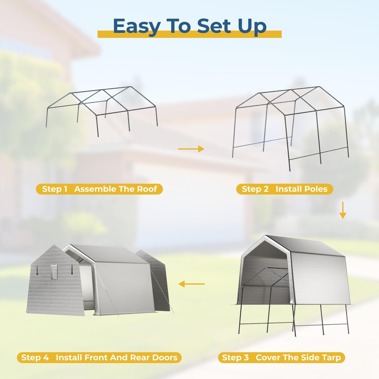 LINKHOO 10 x 10 FT Carport, Portable Shed w/220G Heavy Duty Waterproof PE Tarp, Roll-up Zipper Door & Vent, Weather-Resistant Storage Shed for Motorcycle, Bike and Tools, Gray