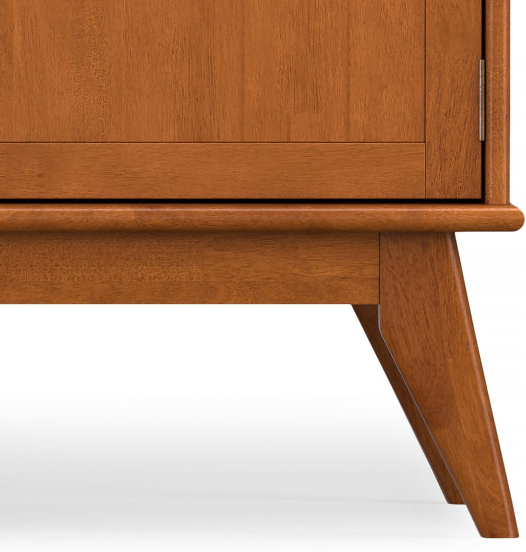 SIMPLIHOME Draper TV Stand - 72 inch Wide Solid Wood Media Console in Teak Brown, Mid Century Modern Entertainment Center for Living Room for TVs up to 80 Inches with Cabinets and Cable Management