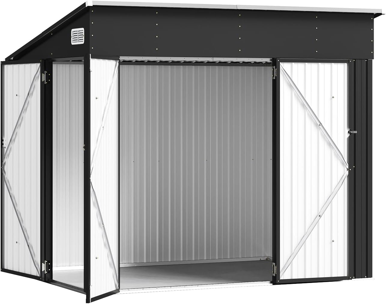 7.3'x5.3' Outdoor Metal Storage Shed with Triple Lockable Doors & Sloping Roof for Tools, Bicycles, and Garden Equipment