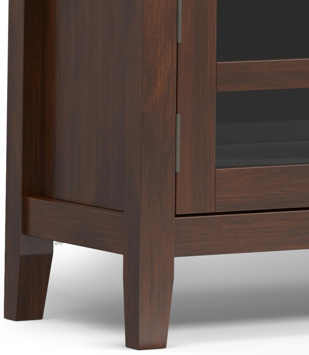SIMPLIHOME Artisan TV Stand - 72 inch Wide Solid Wood Low Media Console in Russet Brown, Transitional Entertainment Center for Living Room for TVs up to 80 Inches with Shelves and Cable Management
