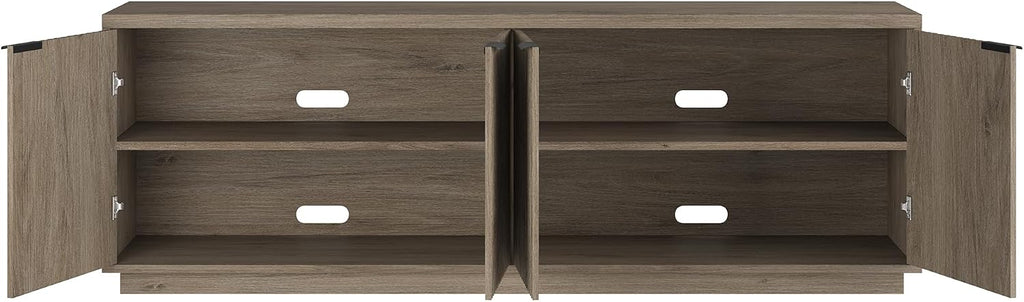 Henn&Hart Fluted TV Stand for TVs up to 78' with 2 Ribbed Storage Cabinets and Adjustable Shelves for Living Room, Family Room, or Office, Weathered Gray