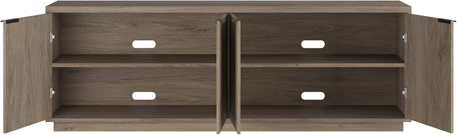 Henn&Hart Fluted TV Stand for TVs up to 78' with 2 Ribbed Storage Cabinets and Adjustable Shelves for Living Room, Family Room, or Office, Weathered Gray