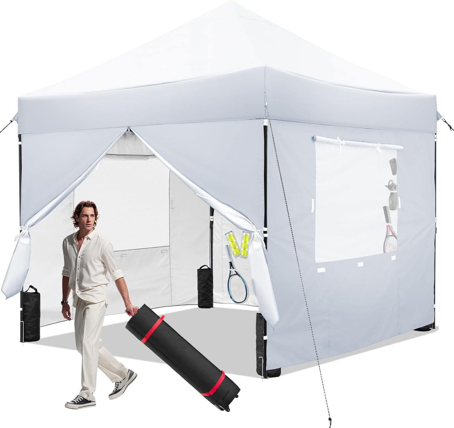 White 10x10 FT Pop Up Canopy Tent with Sidewalls, Heavy Duty Canopy for Outdoor, Commercial Instant Gazebos, for Party, Patio, by Kendane.