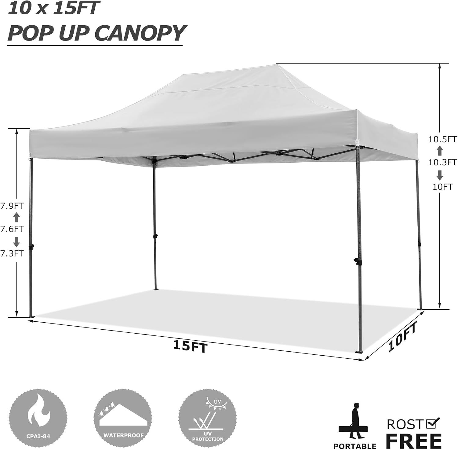 COBIZI 10x15 Heavy Duty Pop up Canopy Tent Easy Up Commercial Outdoor Canopy Wedding Party Tents for Parties All Season Wind & Waterproof Gazebo with Carry Bag, White(Frame Thickened)