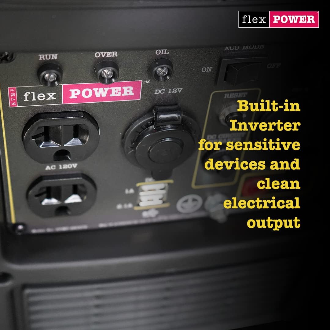 Flex Power® 2200i Silent Inverter Generator. 2200 watt. RVMP Flex Power 2200i | Hand Recoil | Silent Inverter | Portable Generator for RVs | Reliable and Clean Power | RVMP-220472 Black