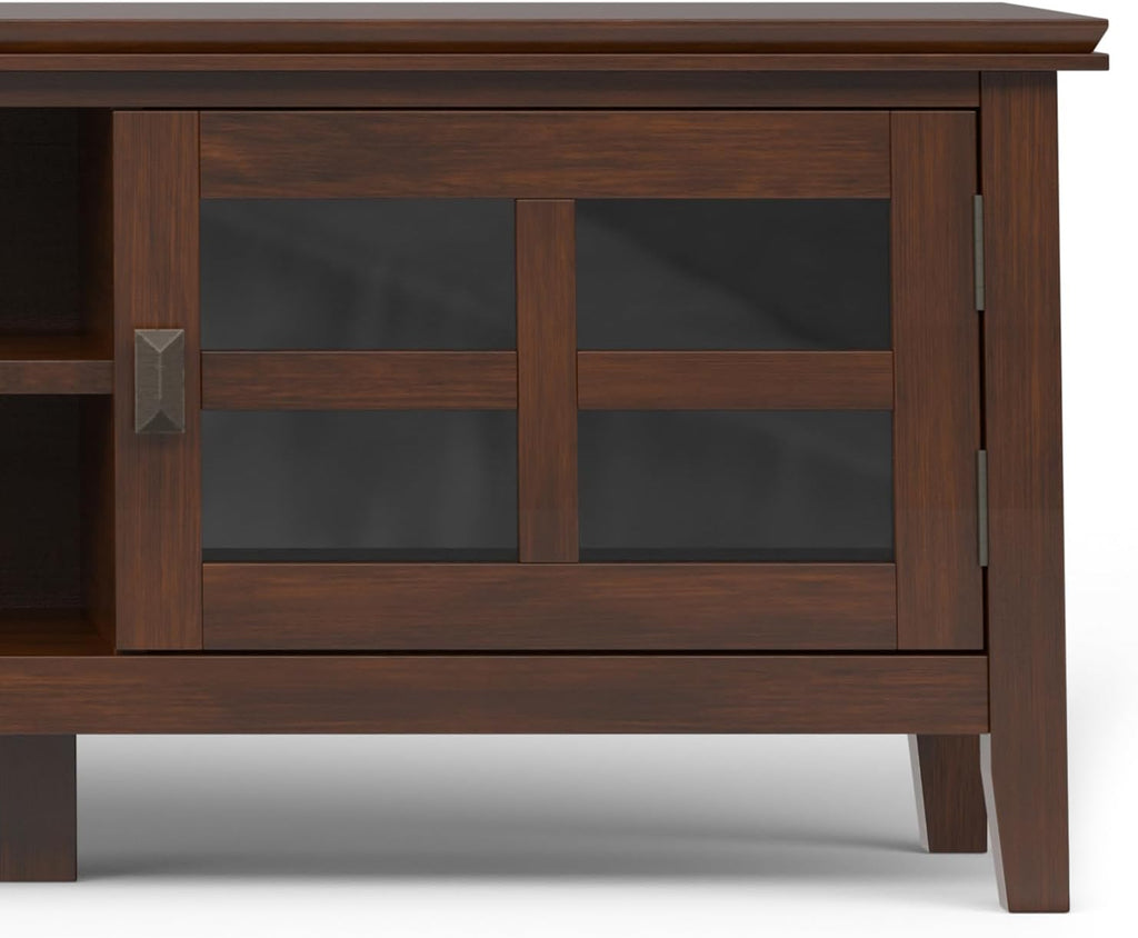 SIMPLIHOME Artisan TV Stand - 72 inch Wide Solid Wood Low Media Console in Russet Brown, Transitional Entertainment Center for Living Room for TVs up to 80 Inches with Shelves and Cable Management