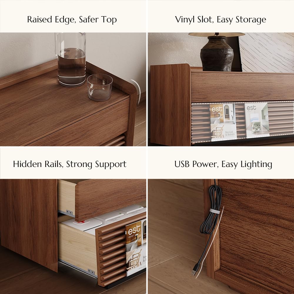 POVISON Fully-Assembled Mid Century Modern TV Stand, 78.74' Wood Media Console with Adjustable LED Light, Entertainment Center with Storage for Living Room
