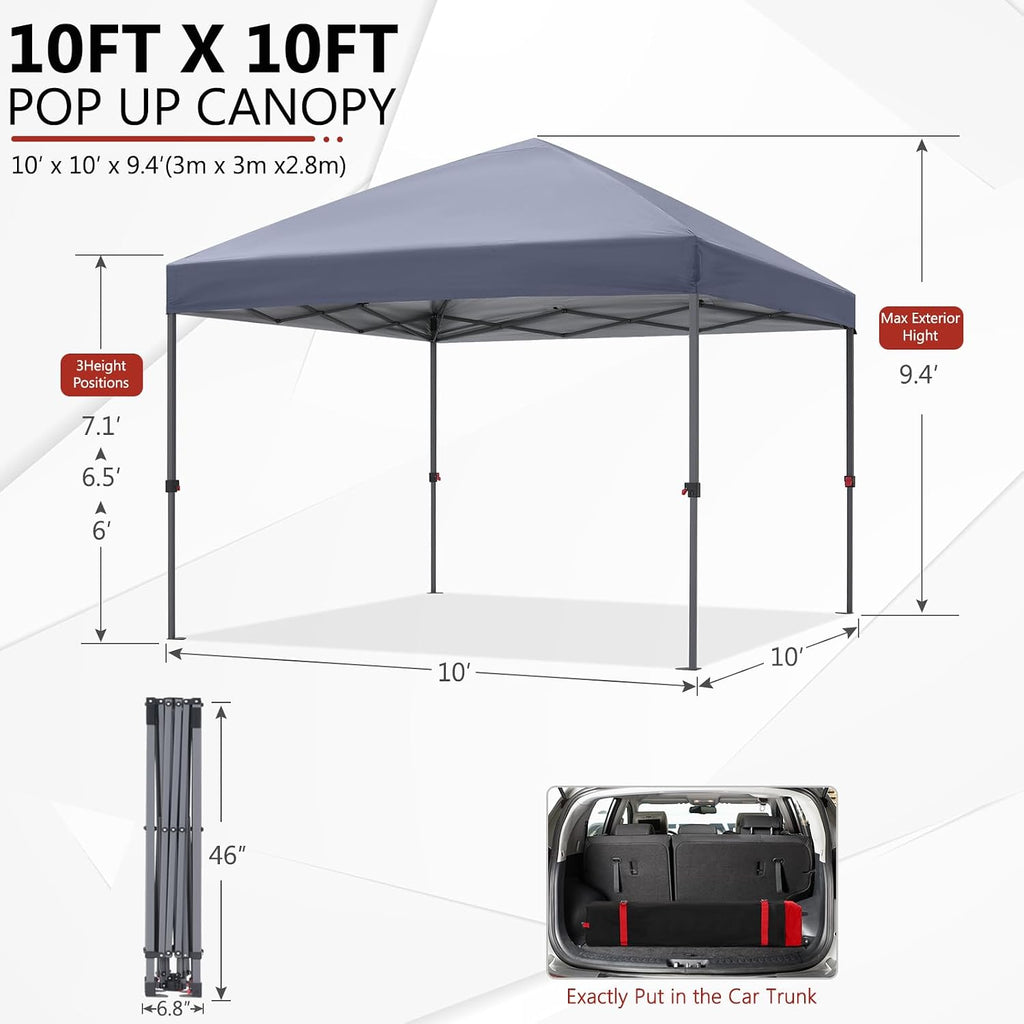 ABCCANOPY Outdoor Easy Pop up Canopy Tent 10x10 with 4 Sandbags, Gray