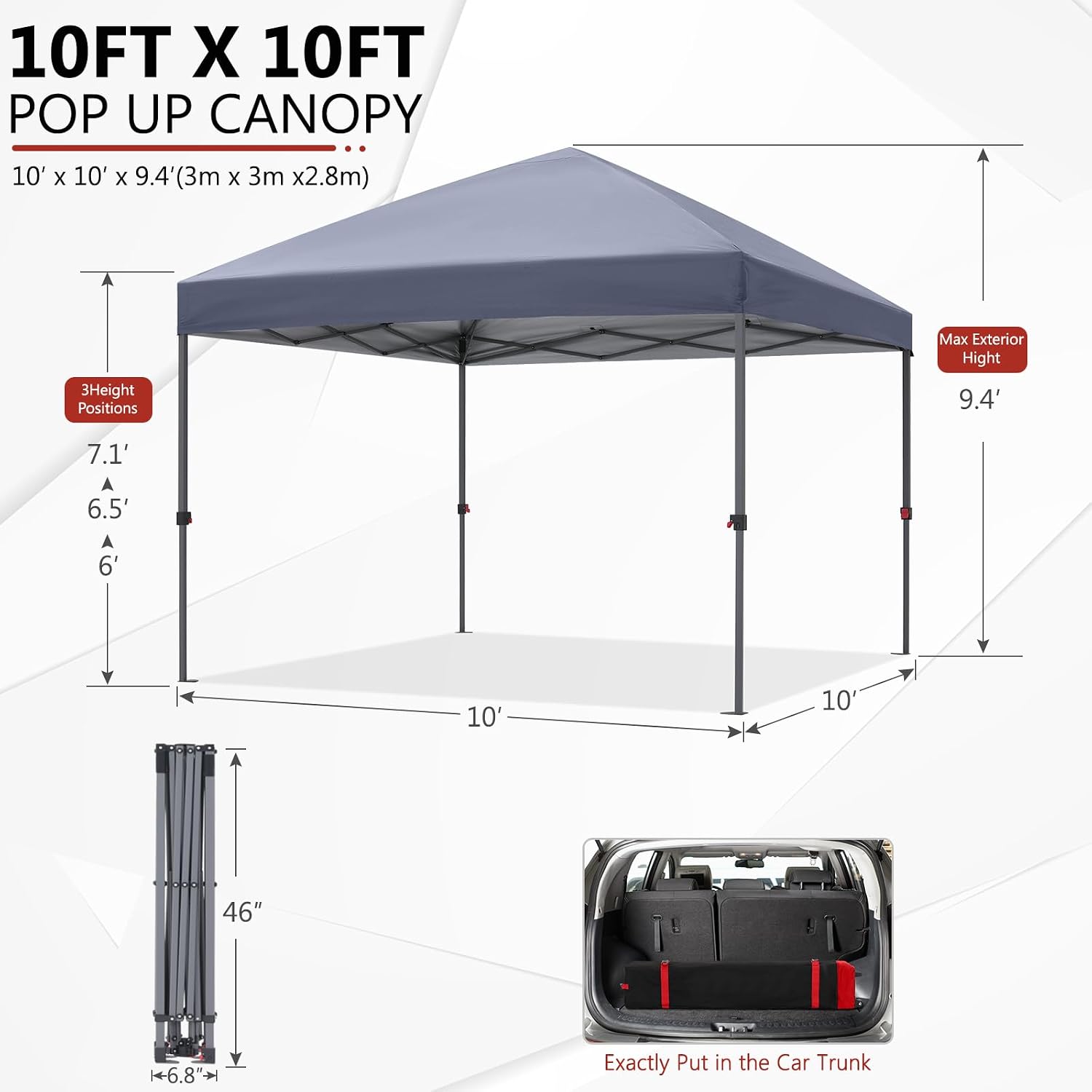 ABCCANOPY Outdoor Easy Pop up Canopy Tent 10x10 with 4 Sandbags, Gray