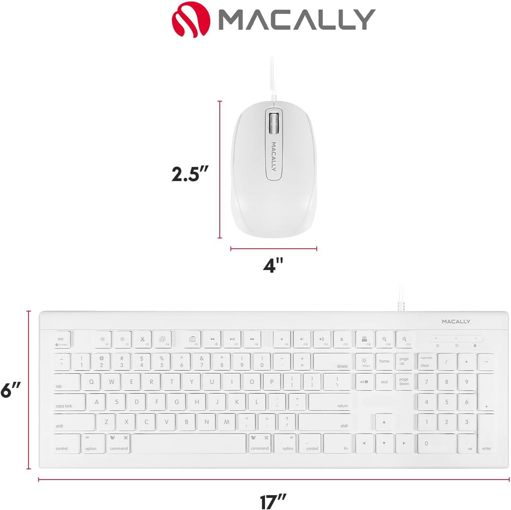 Macally 104 Key USB Wired Keyboard and Mouse Combo with Apple Shortcut Keys for Mac,iMac,MacBook,and Windows PC (MKEYECOMBO),White,(Pack of 10)