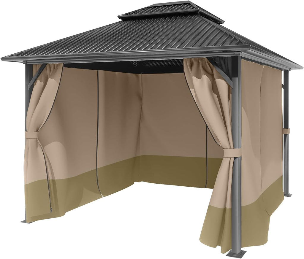 BPS 12' x 14' Gazebo Privacy Curtains with Double Zipper, 4-Panels Side Wall Universal Gazebo Side Panels Replacement for Patio, Outdoor Canopy, Garden and Backyard (Curtain Only)
