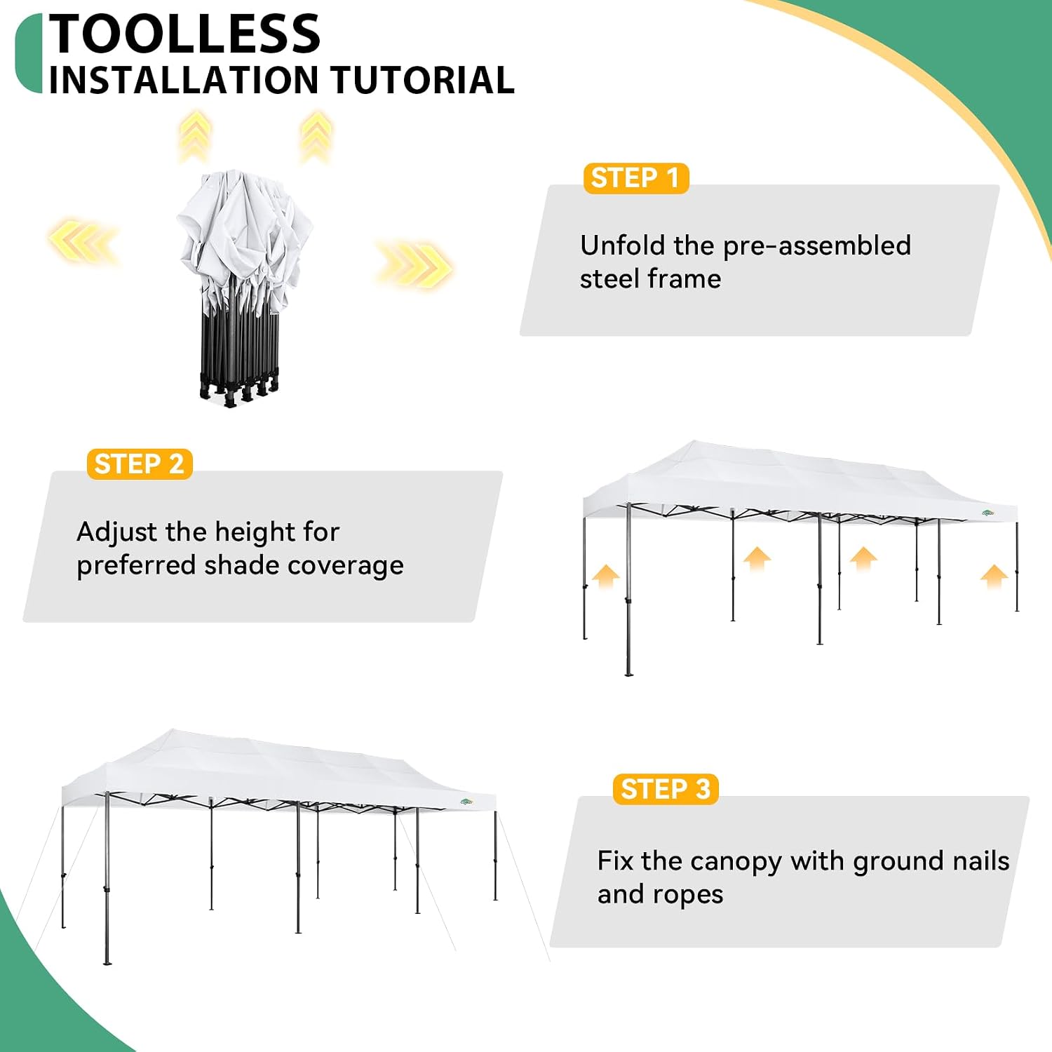 COBIZI 10x30 Heavy Duty Pop Up Canopy Tent with 8 Sidewalls Thicken Frame, Commercial Easy Up Outdoor Wedding Party Tents, All Season Waterproof Windproof with Stakes Sandbags Ropes Roller Bag, White