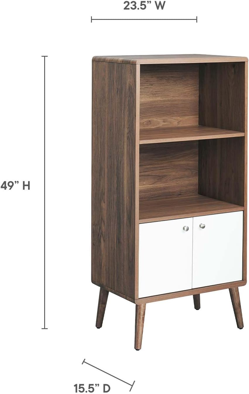 Modway EEI-6230-WAL-WHI Transmit Display Cabinet Bookshelf, Walnut White