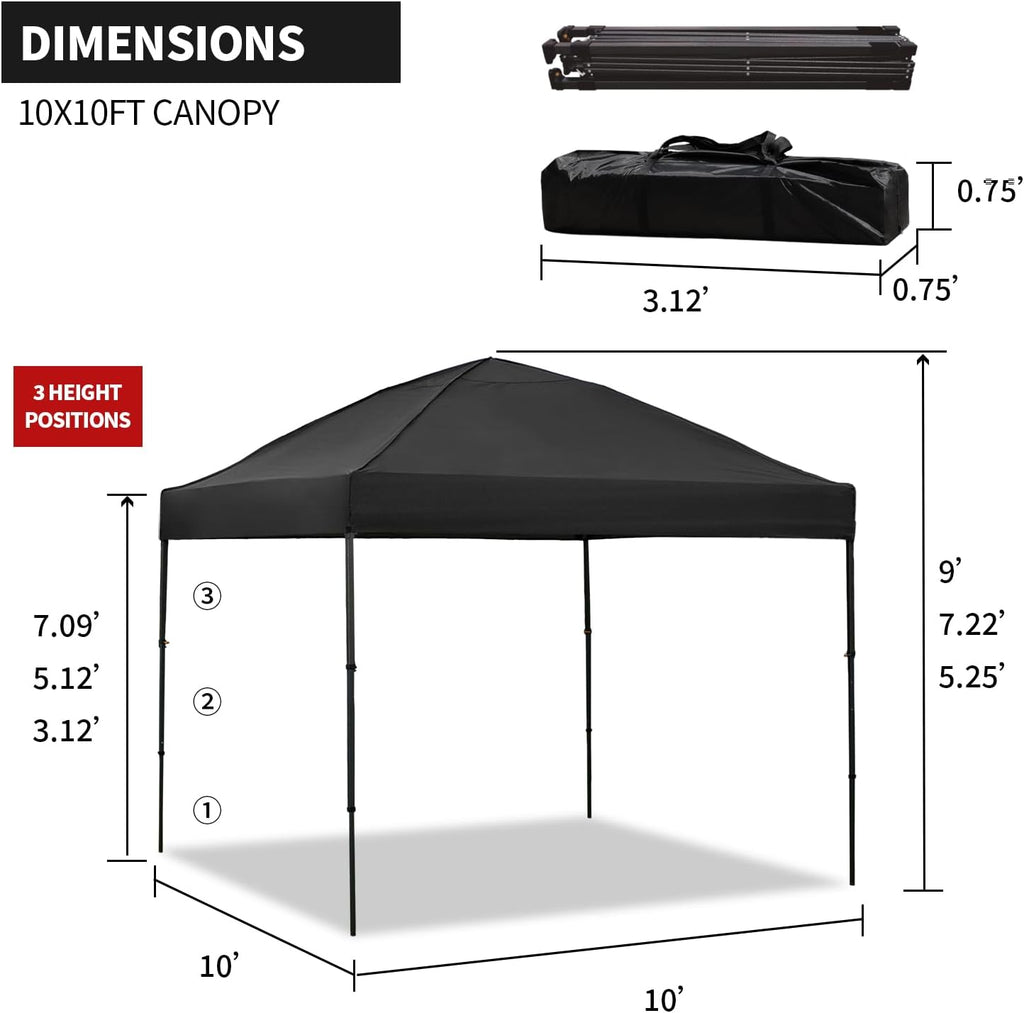 10x10 Pop Up Canopy Tent with 2 Sidewalls, Easy UpCanopy Outdoor Party Sun Shade Tent Portable Gazebofor Beach Camping Events with Carry Bag and 4 SandBags