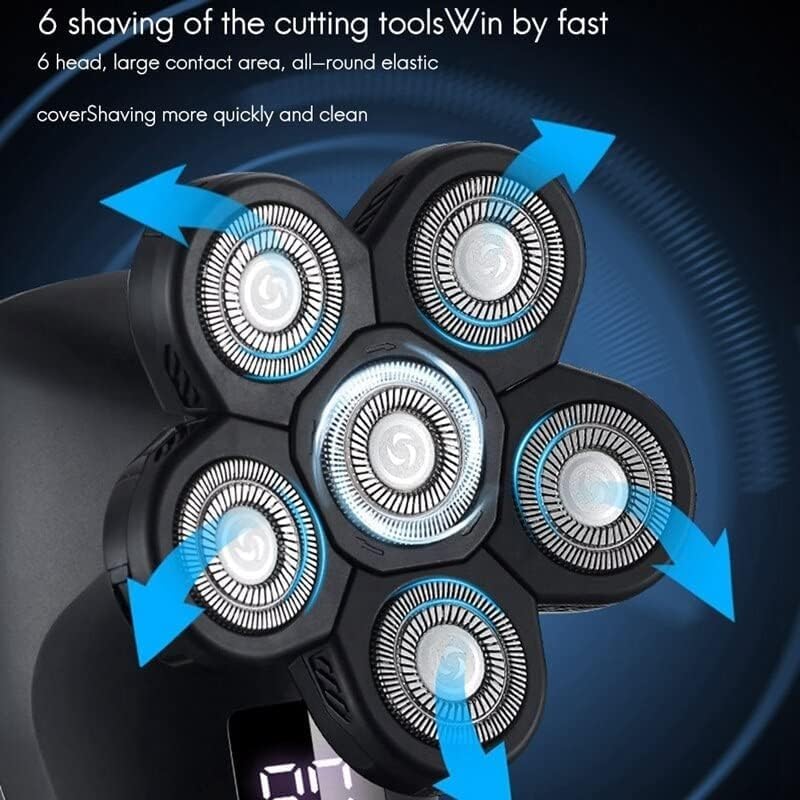 Electric Shavers for Bald Men, 6 in 1 Rechargeable Electric Shaver Six Floating Heads Bald Head Shaver Grooming Kit Shaver for Men