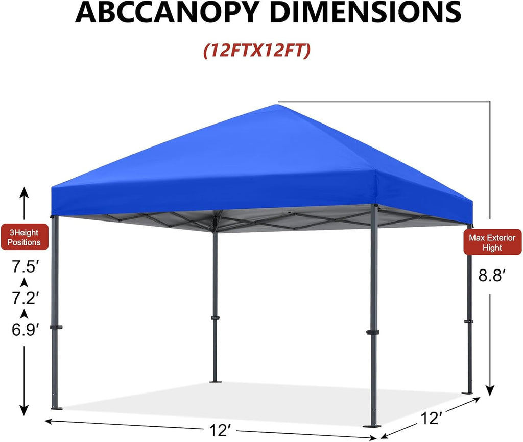 ABCCANOPY 12x12 Pop Up Canopy Tent, Easy Setup Instant Shelter with Wheeled Bag, Heavy Duty Outdoor Canopy for Beach, Market, Backyard, UV Protection, Outdoor Weather Protection (Royal Blue, 12x12)